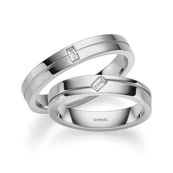 Paar klassische Trauringe/Eheringe in Graugold 585 mit zus. 0,13 ct. Baguette-Diamant tw, vs von acredo - S-1377-2 Paar klassische Trauringe/Eheringe in Graugold 585 mit zus. 0,13 ct. Baguette-Diamant tw, vs von acredo - S-1377-2