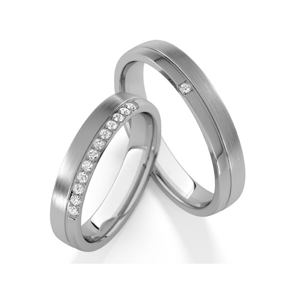 Paar klassische Trauringe/Eheringe in Graugold 585 mit zus. 0,13 ct. tw, vs von Steinberg