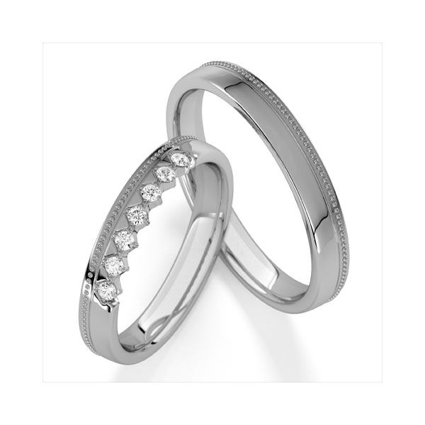 Paar klassische Trauringe/Eheringe in Graugold 585 mit zus. 0,14 ct. tw, vs von Steinberg