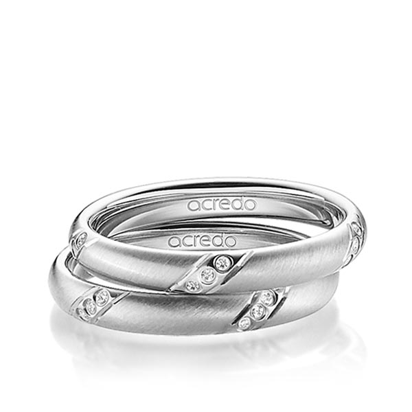 Paar klassische Trauringe/Eheringe in Graugold 585 mit zus. 0,15 ct. Brillant tw, si von acredo