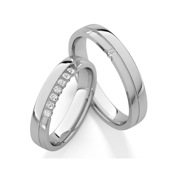 Paar klassische Trauringe/Eheringe in Graugold 585 mit zus. 0,16 ct. tw, vs von Steinberg