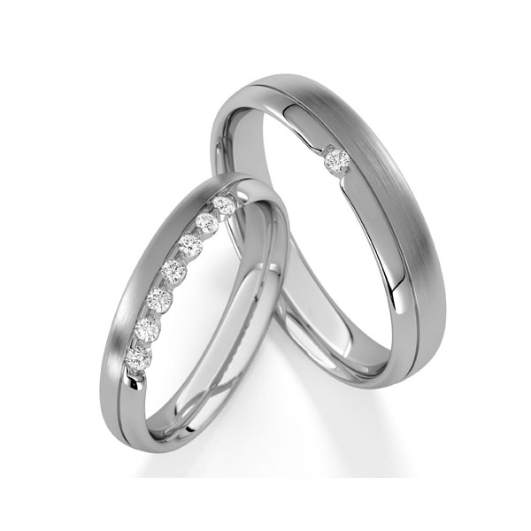 Paar klassische Trauringe/Eheringe in Graugold 585 mit zus. 0,16 ct. tw, vs von Steinberg - Q-1795-5