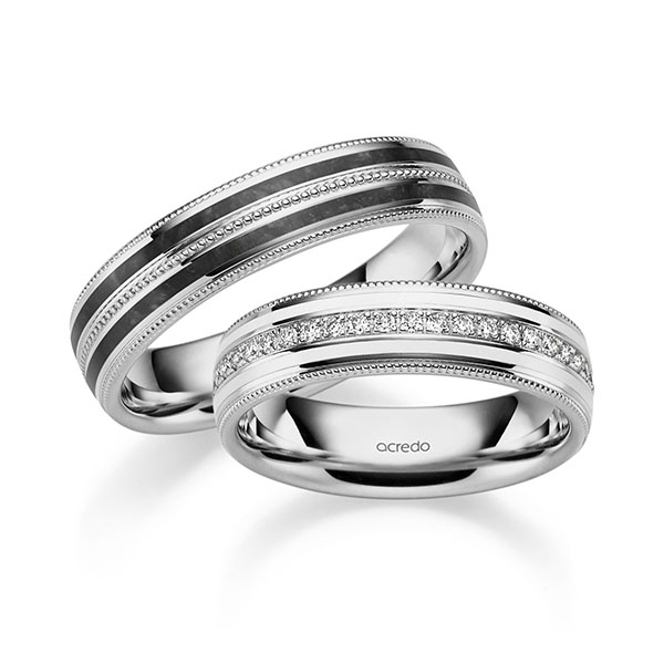 Paar klassische Trauringe/Eheringe in Graugold 585 mit zus. 0,192 ct. Brillant tw, si von acredo