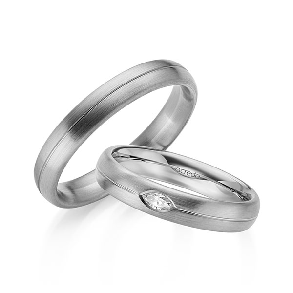 Paar klassische Trauringe/Eheringe in Graugold 585 mit zus. 0,1 ct. tw, vs von acredo