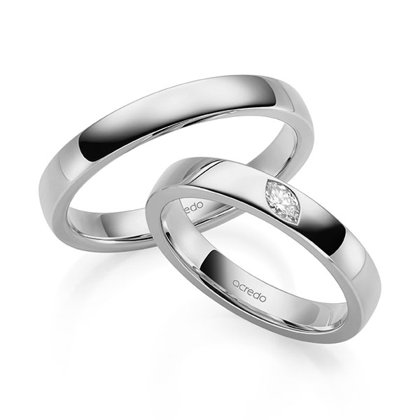 Paar klassische Trauringe/Eheringe in Graugold 585 mit zus. 0,1 ct. tw, vs von acredo