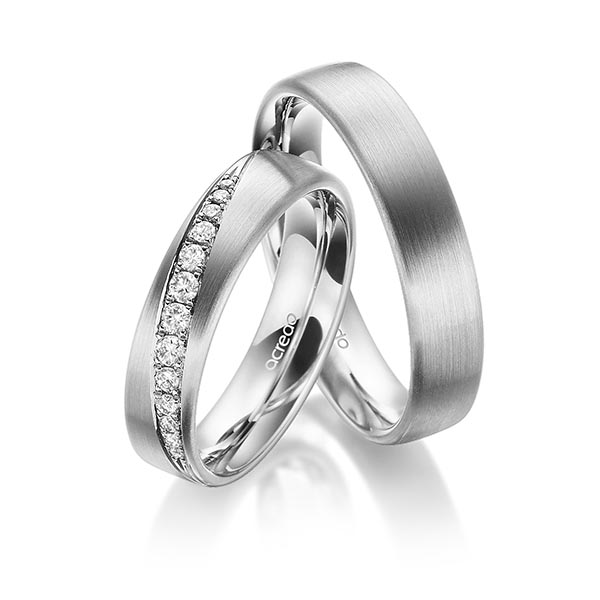 Paar klassische Trauringe/Eheringe in Graugold 585 mit zus. 0,206 ct. Brillant tw, si von acredo