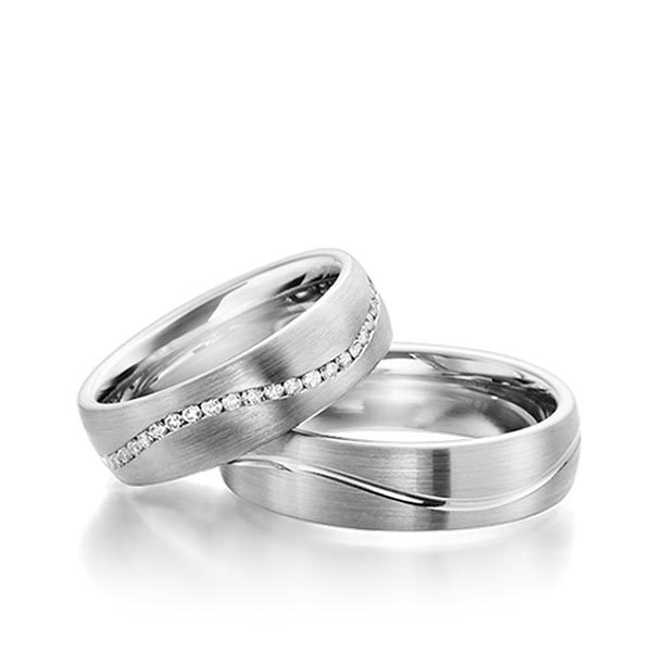 Paar klassische Trauringe/Eheringe in Graugold 585 mit zus. 0,23 ct. Brillant tw, si von Steinberg - Q-1149-4 Paar klassische Trauringe/Eheringe in Graugold 585 mit zus. 0,23 ct. Brillant tw, si von Steinberg - Q-1149-4
