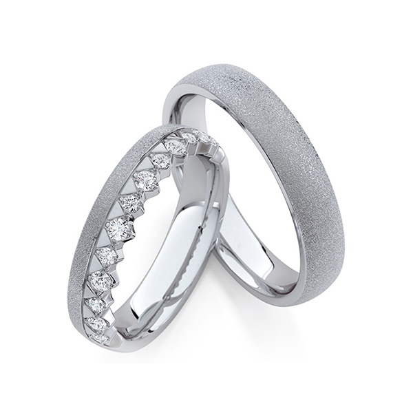 Paar klassische Trauringe/Eheringe in Graugold 585 mit zus. 0,285 ct. tw, si von Steinberg - Q-1749-5