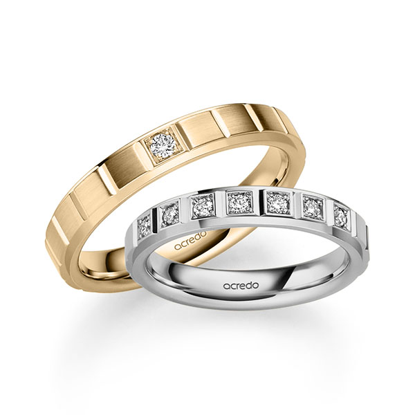 Paar klassische Trauringe/Eheringe in Graugold 585 mit zus. 0,2 ct. Brillant tw, si von acredo