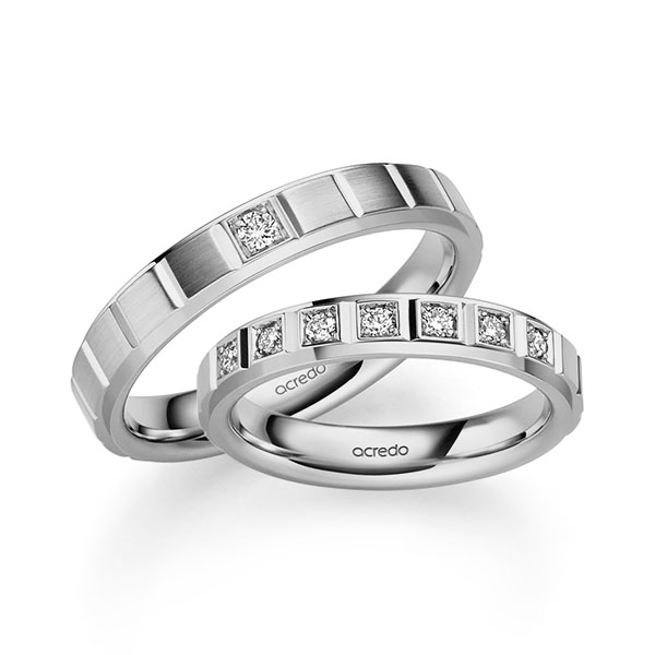 Paar klassische Trauringe/Eheringe in Graugold 585 mit zus. 0,2 ct. Brillant tw, si von acredo