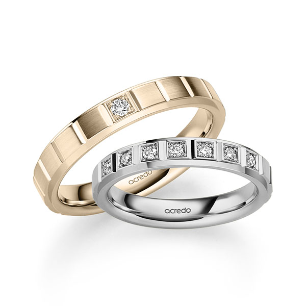 Paar klassische Trauringe/Eheringe in Graugold 585 mit zus. 0,2 ct. Brillant tw, si von acredo