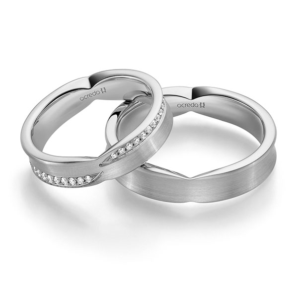 Paar klassische Trauringe/Eheringe in Graugold 585 mit zus. 0,336 ct. Brillant tw, si von acredo