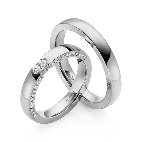 Paar klassische Trauringe/Eheringe in Graugold 585 mit zus. 0,37 ct. Brillant tw, vs tw, si von acredo