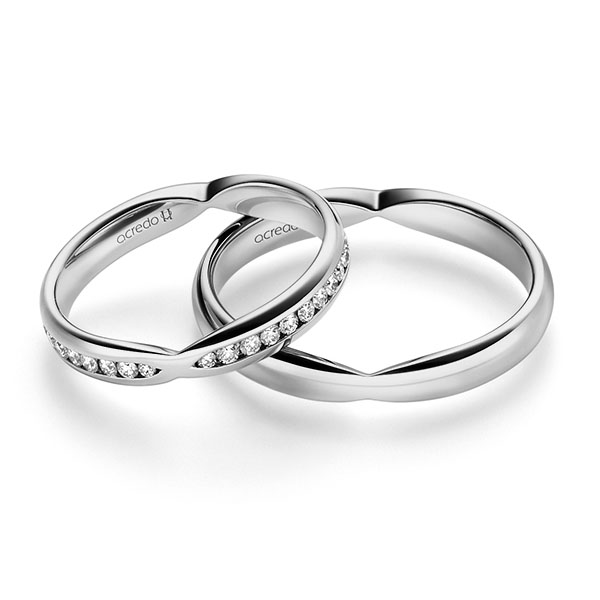 Paar klassische Trauringe/Eheringe in Graugold 585 mit zus. 0,542 ct. Brillant tw, si von acredo