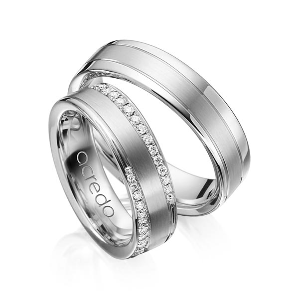 Paar klassische Trauringe/Eheringe in Graugold 585 mit zus. 0,556 ct. Brillant tw, si von acredo - A-1162-5