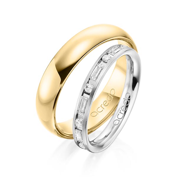 Paar klassische Trauringe/Eheringe in Graugold 585 mit zus. 0,675 ct. Baguette-Diamant & Brillant tw, vs tw, si von acredo - A-1370-10 Paar klassische Trauringe/Eheringe in Graugold 585 mit zus. 0,675 ct. Baguette-Diamant & Brillant tw, vs tw, si von acredo - A-1370-10