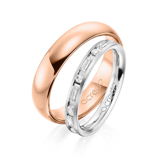 Paar klassische Trauringe/Eheringe in Graugold 585 mit zus. 0,675 ct. Brillant & Baguette-Diamant tw, si tw, vs von acredo - A-1370-11 Paar klassische Trauringe/Eheringe in Graugold 585 mit zus. 0,675 ct. Brillant & Baguette-Diamant tw, si tw, vs von acredo - A-1370-11