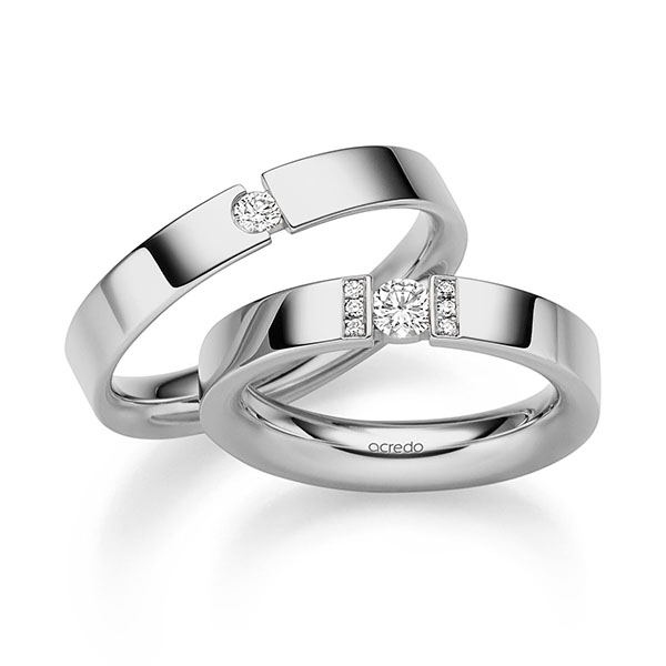 Paar klassische Trauringe/Eheringe in Graugold 750 mit zus. 0,24 ct. Brillant tw, si von acredo