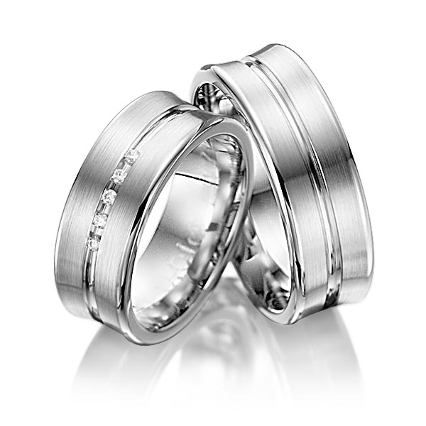 Paar klassische Trauringe/Eheringe in Graugold dunkel 585 mit zus. 0,05 ct. Brillant tw, si von 123GOLD