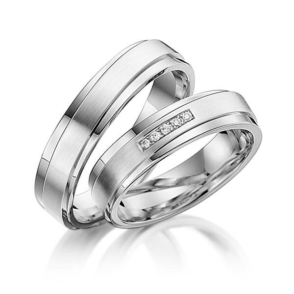 Paar klassische Trauringe/Eheringe in Innen River Platin 950 , außen River Platin 950 mit zus. 0,025 ct. Brillant tw, si von acredo - S-1170-7