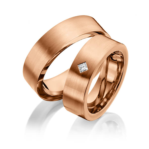 Paar klassische Trauringe/Eheringe in Innen Rotgold 585 , außen Rotgold 585 mit zus. 0,05 ct. Prinzess-Diamant tw, si von 123GOLD - Y-1262-5