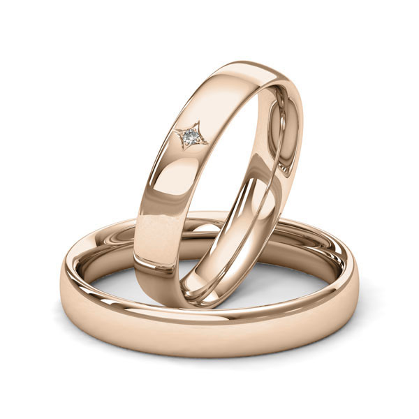 Paar klassische Trauringe/Eheringe in nussfarben-Gold 585 mit zus. 0,01 ct. Brillant tw, si von Merii