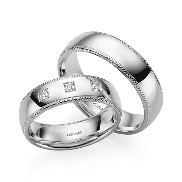 Paar klassische Trauringe/Eheringe in Palladium-Silber 800- mit zus. 0,09 ct. Brillant tw, si von acredo - S-1242-8
