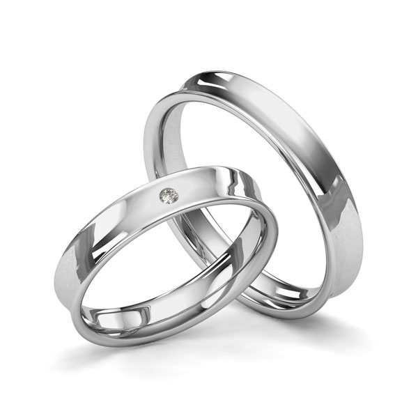 Paar klassische Trauringe/Eheringe in Palladium 500 mit zus. 0,015 ct. Brillant tw, si von Merii