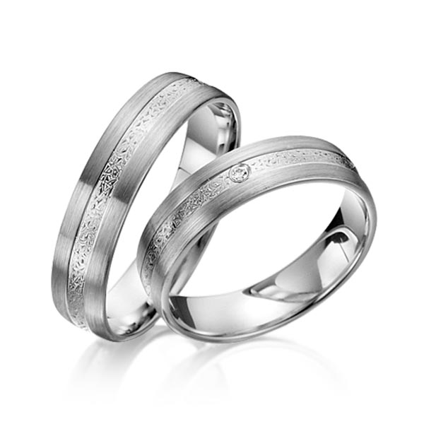 Paar klassische Trauringe/Eheringe in Palladium 500 mit zus. 0,01 ct. Brillant tw, si von Steinberg