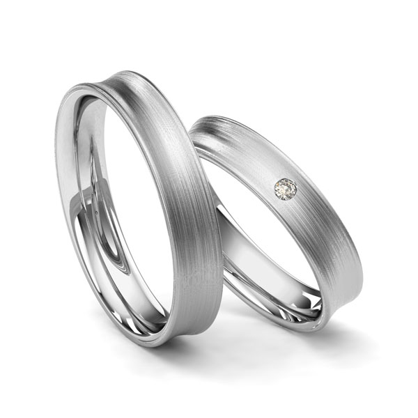 Paar klassische Trauringe/Eheringe in Palladium 500 mit zus. 0,025 ct. Brillant tw, si von Merii