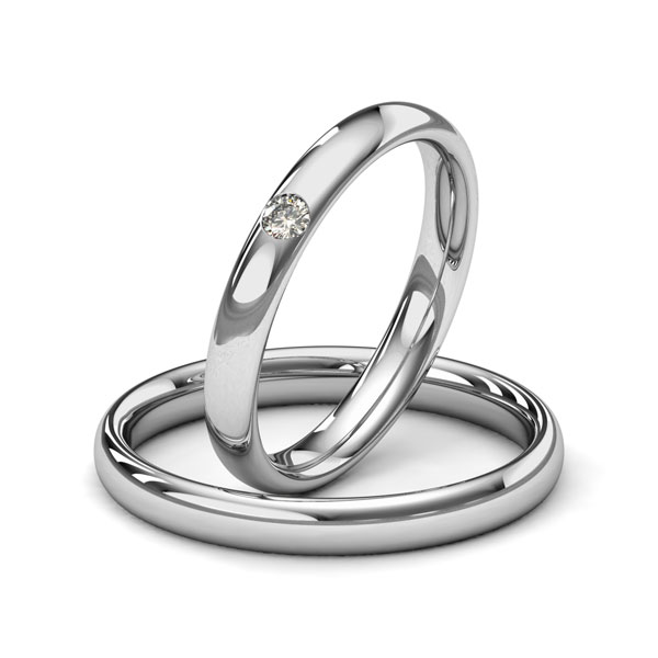 Paar klassische Trauringe/Eheringe in Palladium 500 mit zus. 0,05 ct. Brillant tw, si von Merii