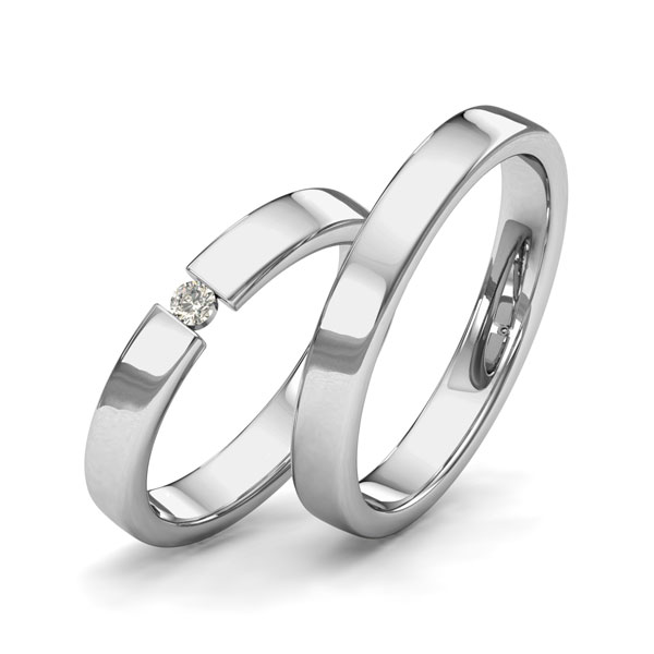Paar klassische Trauringe/Eheringe in Palladium 500 mit zus. 0,05 ct. Brillant tw, si von Merii