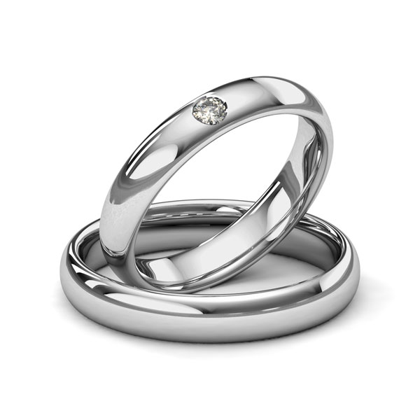 Paar klassische Trauringe/Eheringe in Palladium 500 mit zus. 0,06 ct. Brillant tw, si von Merii