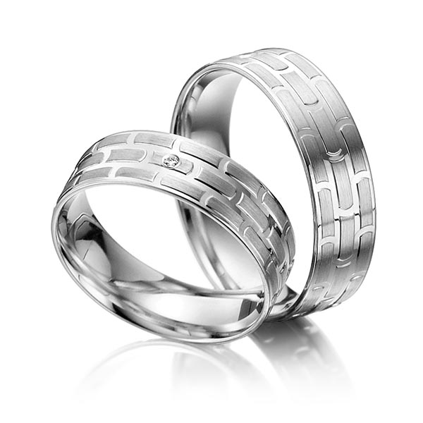 Paar klassische Trauringe/Eheringe in Palladium 585 mit zus. 0,01 ct. Brillant tw, si von Steinberg - T-1094-1 Paar klassische Trauringe/Eheringe in Palladium 585 mit zus. 0,01 ct. Brillant tw, si von Steinberg - T-1094-1