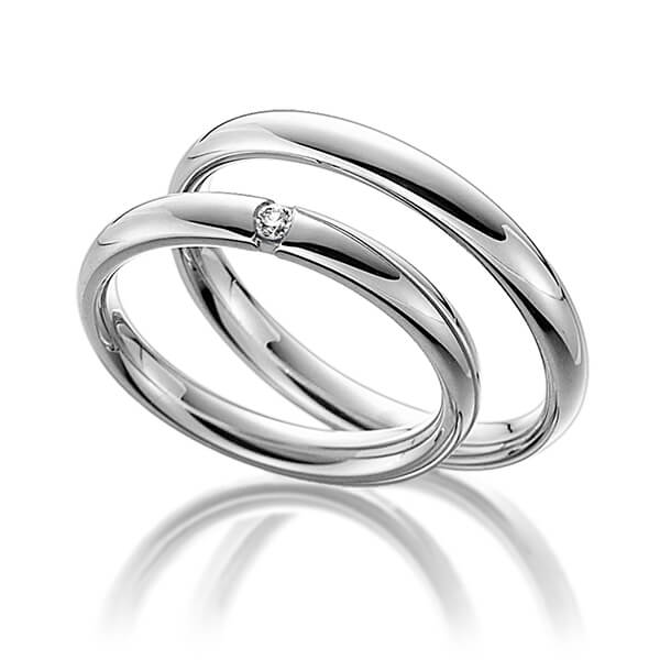 Paar klassische Trauringe/Eheringe in Palladium 585 mit zus. 0,05 ct. Brillant tw, si von Steinberg - Q-1373-3 Paar klassische Trauringe/Eheringe in Palladium 585 mit zus. 0,05 ct. Brillant tw, si von Steinberg - Q-1373-3