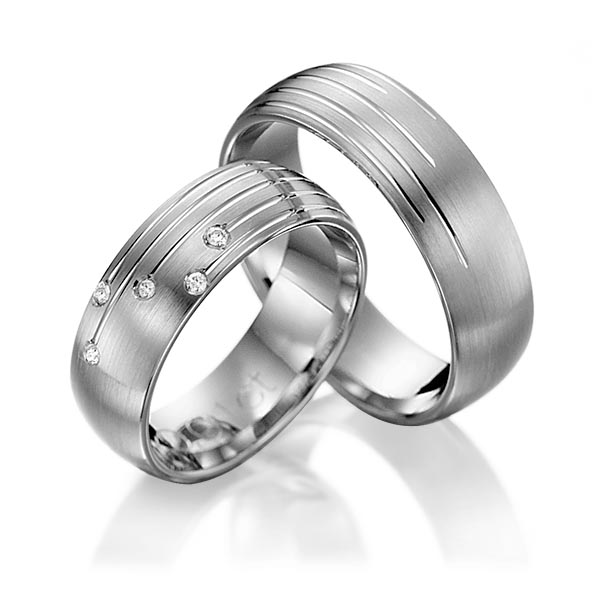 Paar klassische Trauringe/Eheringe in Palladium 585 mit zus. 0,05 ct. Brillant tw, si von Steinberg