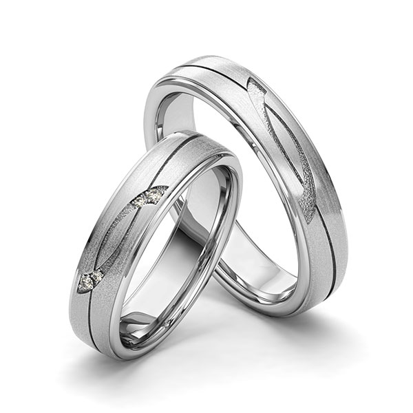 Paar klassische Trauringe/Eheringe in Palladium 950 Laser Struktur mit zus. 0,03 ct. Brillant tw, si von 123GOLD