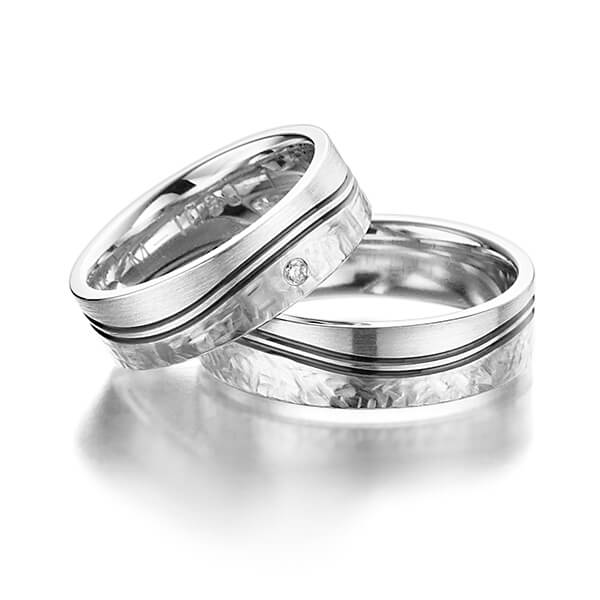 Paar klassische Trauringe/Eheringe in Palladium 950 mit zus. 0,02 ct. Brillant tw, vs von Merii - M-1089-5