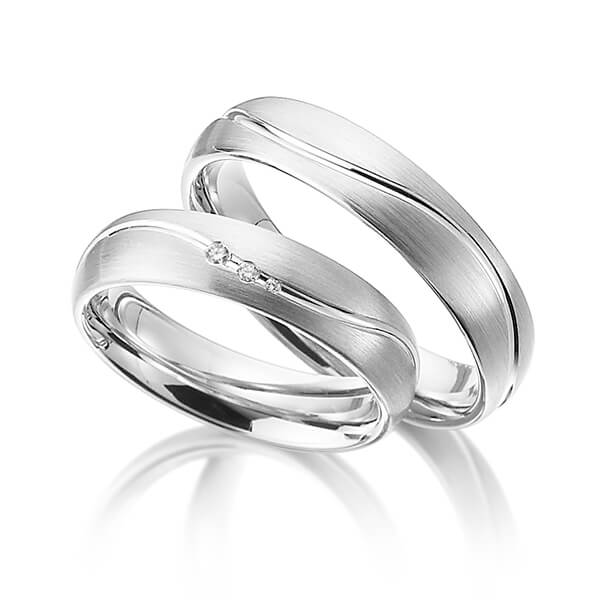Paar klassische Trauringe/Eheringe in Palladium 950 mit zus. 0,03 ct. Brillant tw, si von 123GOLD - Y-1313-5