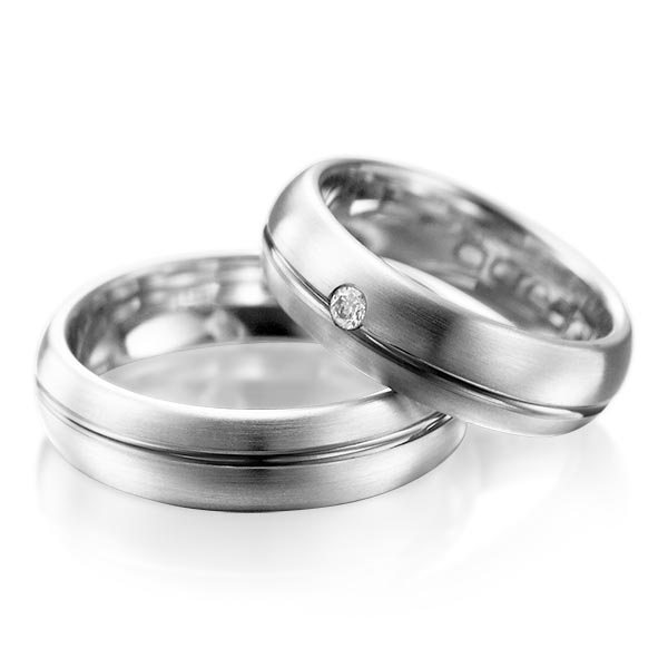 Paar klassische Trauringe/Eheringe in Palladium 950 mit zus. 0,06 ct. Brillant tw, si von acredo - A-1003-11