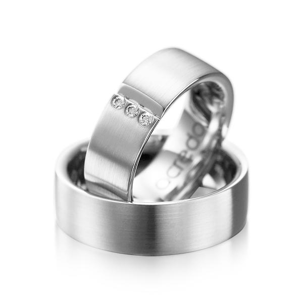 Paar klassische Trauringe/Eheringe in Palladium 950 mit zus. 0,06 ct. Brillant tw, si von acredo - A-1068-1