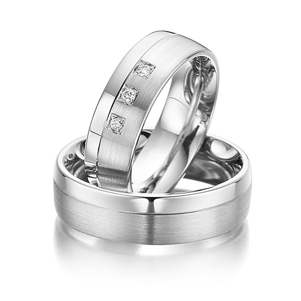 Paar klassische Trauringe/Eheringe in Palladium 950 mit zus. 0,06 ct. Brillant tw, si von Steinberg - Q-1075-2
