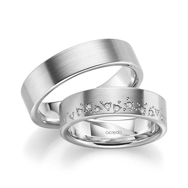 Paar klassische Trauringe/Eheringe in Palladium 950 mit zus. 0,074 ct. Brillant tw, si von acredo - A-2193-1