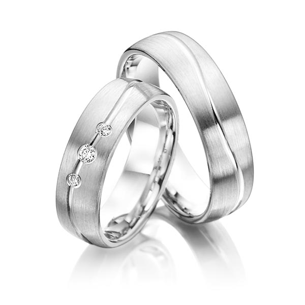 Paar klassische Trauringe/Eheringe in Palladium 950 mit zus. 0,08 ct. Brillant tw, si von Steinberg - Q-1402-2