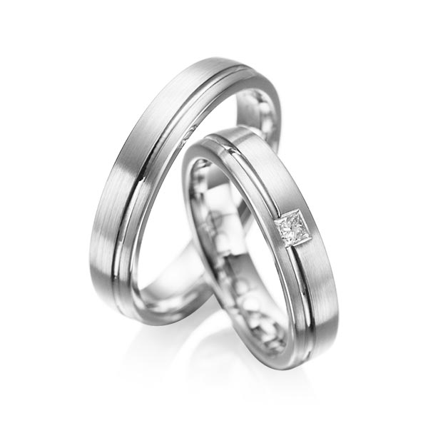 Paar klassische Trauringe/Eheringe in Palladium 950 mit zus. 0,08 ct. Prinzess-Diamant tw, si von acredo - A-1018-13 Paar klassische Trauringe/Eheringe in Palladium 950 mit zus. 0,08 ct. Prinzess-Diamant tw, si von acredo - A-1018-13