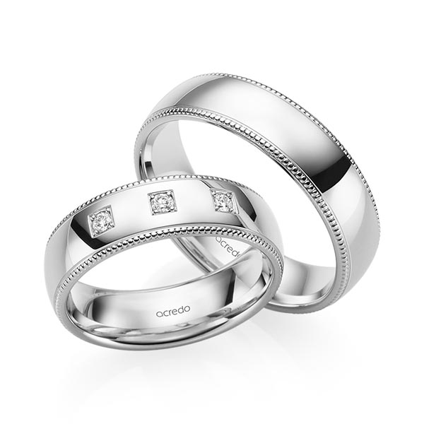 Paar klassische Trauringe/Eheringe in Palladium 950 mit zus. 0,09 ct. Brillant tw, si von acredo - S-1242-4
