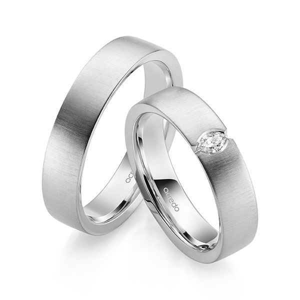 Paar klassische Trauringe/Eheringe in Palladium 950 mit zus. 0,1 ct. tw, vs von acredo - A-2144-5