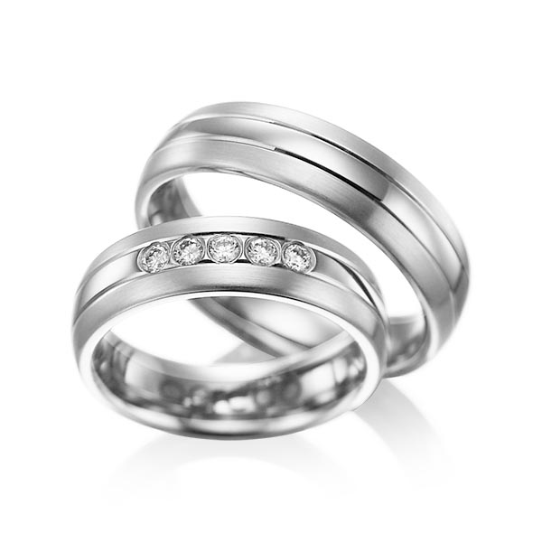 Paar klassische Trauringe/Eheringe in Palladium 950 mit zus. 0,2 ct. Brillant tw, si von acredo - A-1001-11