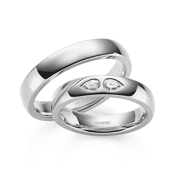 Paar klassische Trauringe/Eheringe in Palladium 950 mit zus. 0,2 ct. tw, vs von acredo - A-2139-4