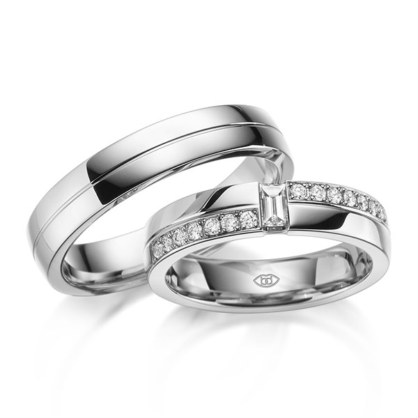 Paar klassische Trauringe/Eheringe in Palladium 950 mit zus. 0,33 ct. Baguette-Diamant & Brillant r, if von 123GOLD - Y-1446-5 Paar klassische Trauringe/Eheringe in Palladium 950 mit zus. 0,33 ct. Baguette-Diamant & Brillant r, if von 123GOLD - Y-1446-5